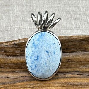 Vintage Mexico Unique Natural Light Blue Stone 925 Silver Oval Pendant 9.6 g